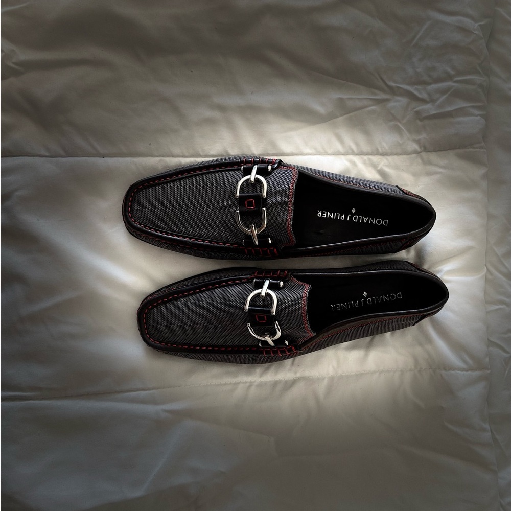 Donald J. Pliner Black and Red Slip-On Loafers